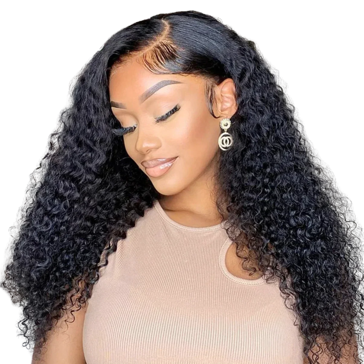 Natural-looking human hair wig with deep curls and lace front for seamless styling