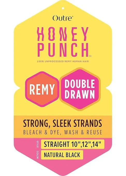 Outre Honey Punch Remy human hair bundles, double drawn, straight, natural black, 10-14 inches