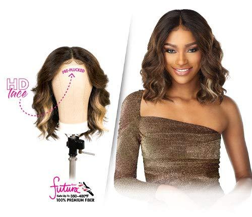 HD lace human hair wig with pre-plucked edges, styled in natural waves for realistic look