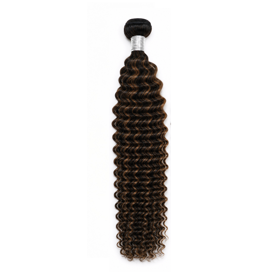 Highlight 2/4 Deep Curl Single Hair Bundle | 100% Natural Virgin Human Hair