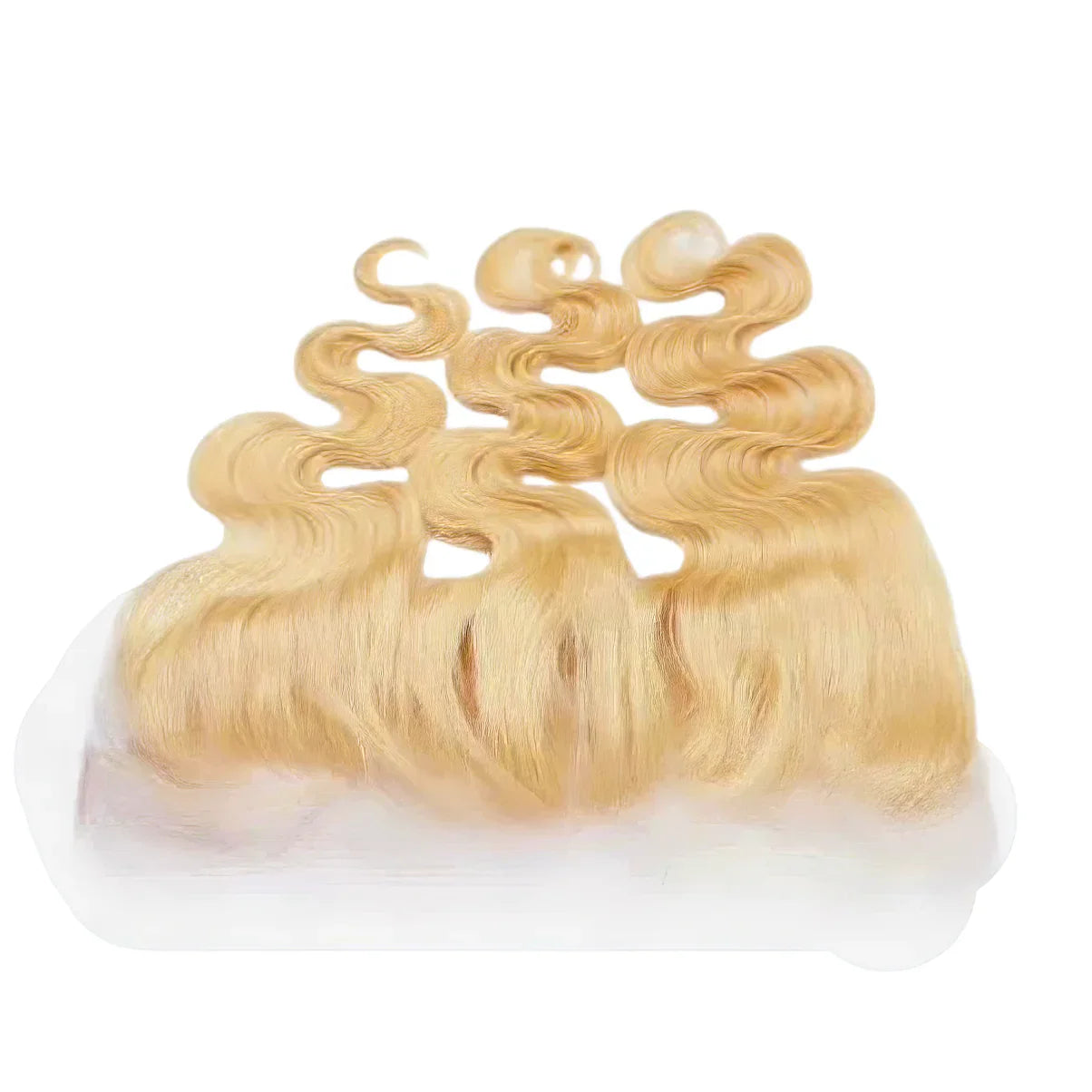 Blonde body wave human hair lace front wig with natural-looking curls and transparent base