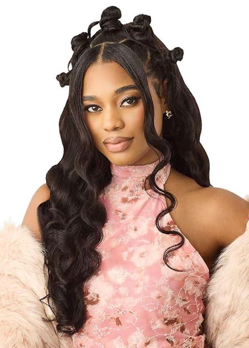 Long wavy human hair wig with top braids, styled for natural volume and texture