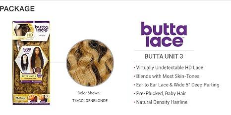 Butta Lace 3 human hair wig in T4/Golden Blonde, HD lace, pre-plucked baby hair, natural density