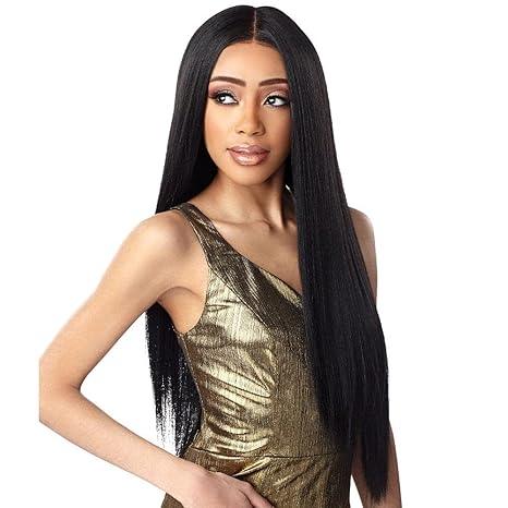 Long straight human hair wig with natural look, perfect for elegant styling and everyday wear