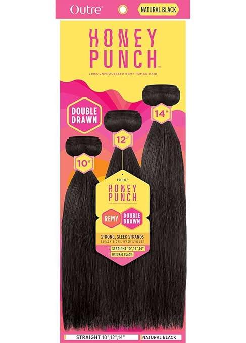 Outre Honey Punch Remy human hair bundles in natural black, straight 10", 12", 14" lengths, double drawn