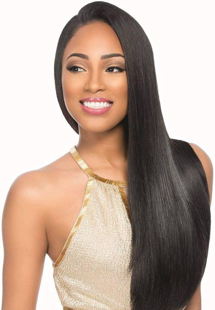 Long sleek human hair wig with natural straight style, perfect for elegant looks and versatile styling