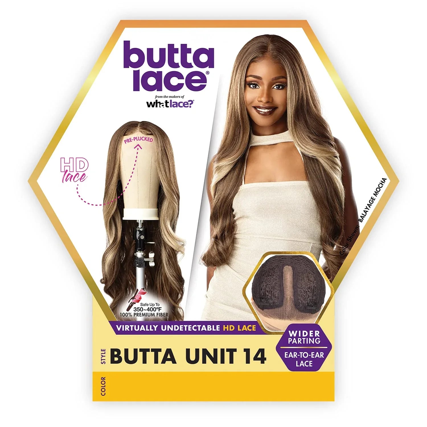 Butta Lace HD Lace Wig Unit 14 in Balayage Mocha, pre-plucked with ear-to-ear lace for natural styling