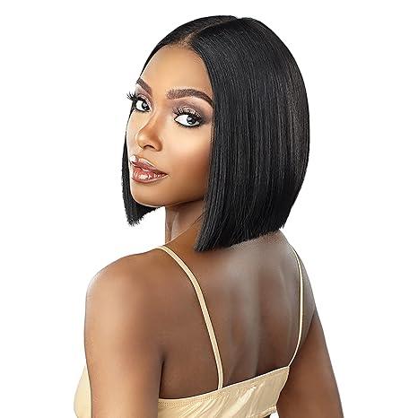 Black human hair bob wig with sleek straight cut, natural styling for everyday wear
