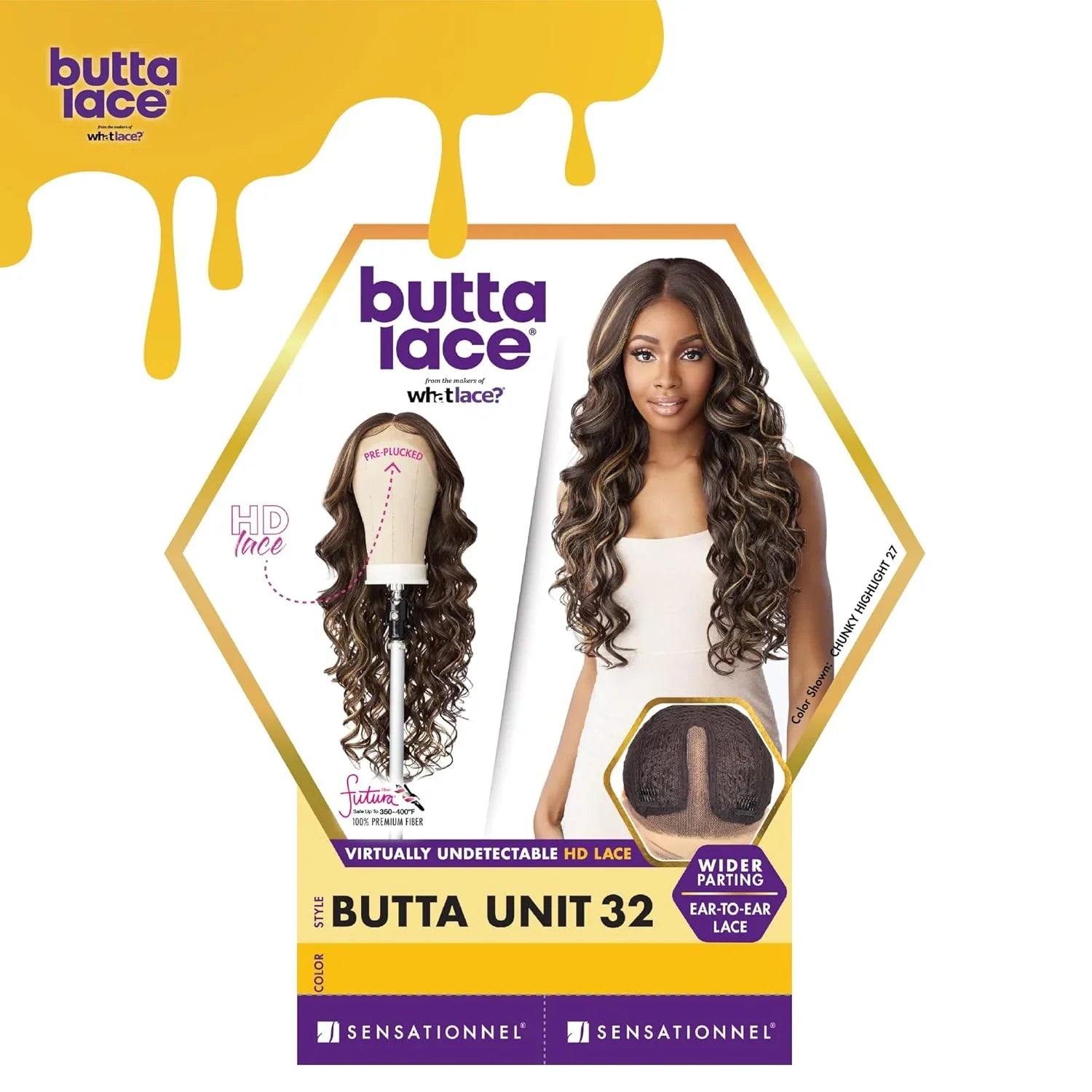 Butta Lace HD Lace Wig Unit 32 with chunky highlight, pre-plucked, wider parting, ear-to-ear lace for natural styling