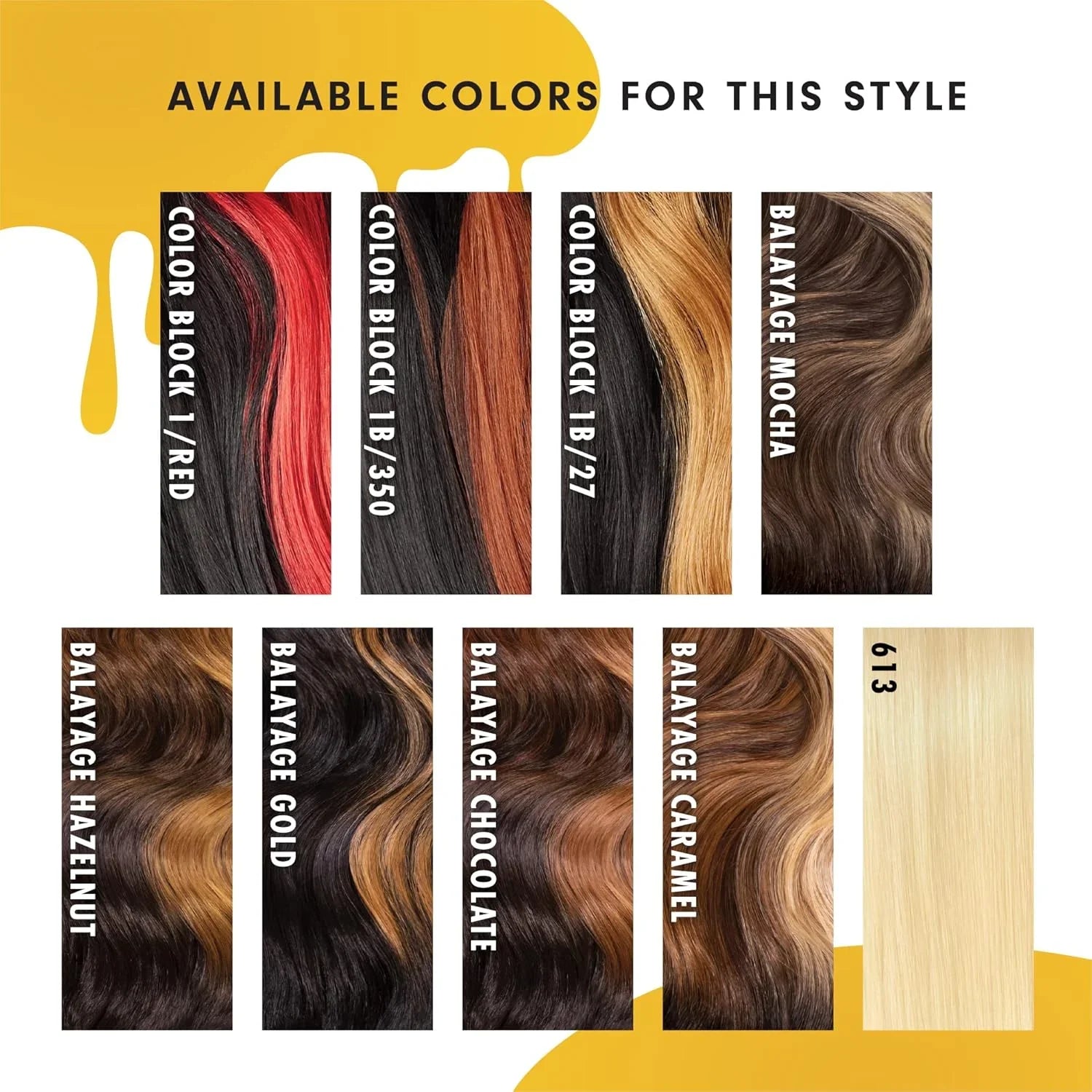 Available human hair wig colors including balayage, ombre, and solid shades for natural styling