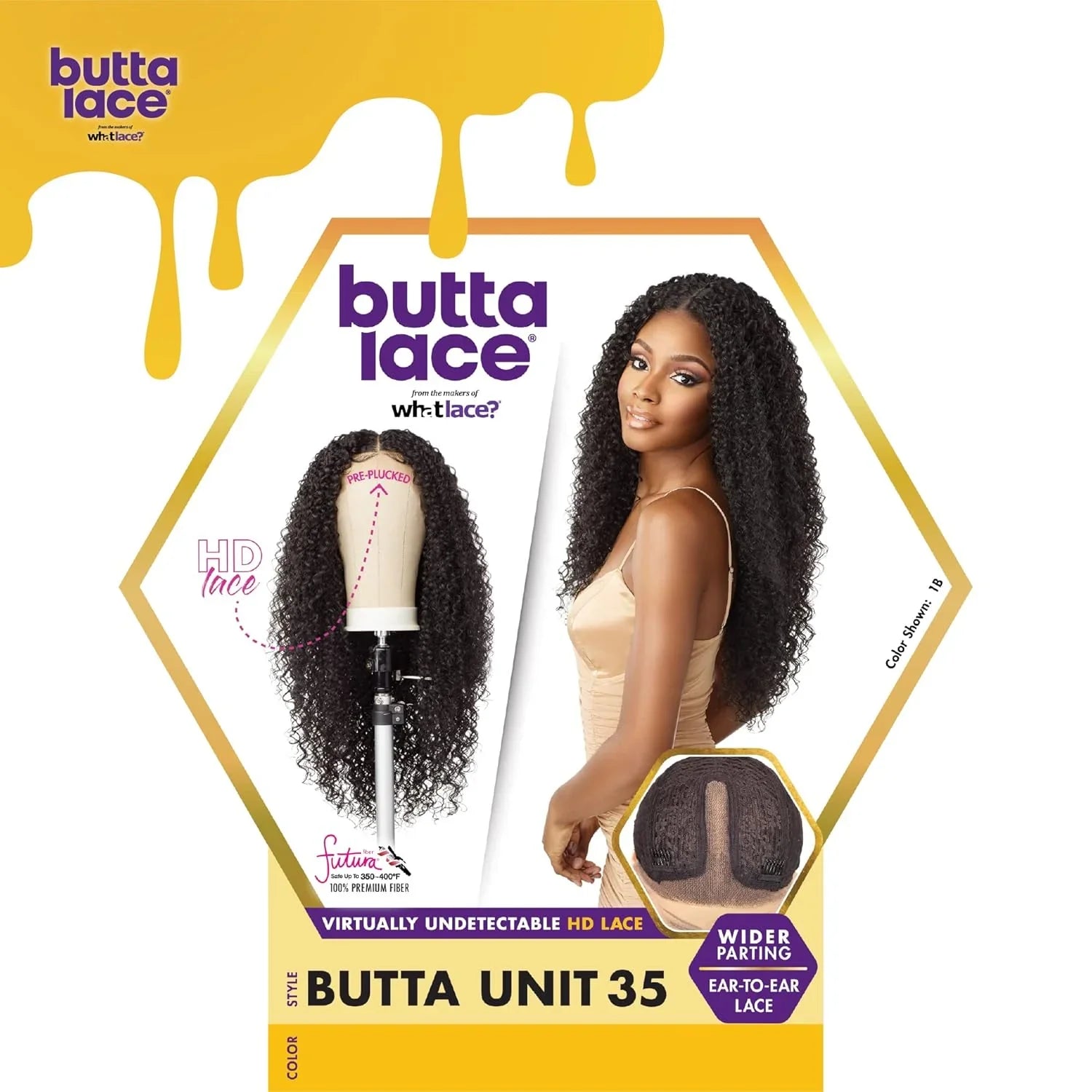 Butta Lace HD lace wig with pre-plucked edges, wider ear-to-ear parting, and curly human hair style