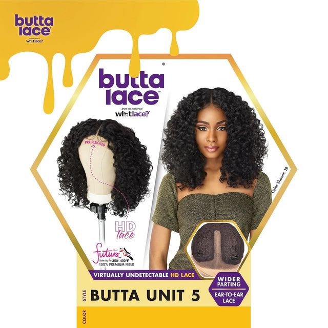 Butta Lace Unit 5 HD lace wig with pre-plucked edges, wider parting, and ear-to-ear lace for natural curly style