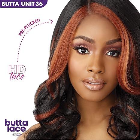 HD lace human hair wig with pre-plucked butta unit 36, natural waves and ombre highlights