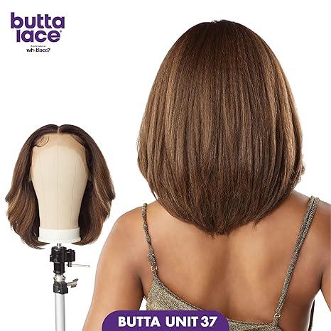 Butta Lace human hair wig in Unit 37, natural bob style with seamless lace front, shown on model and mannequin