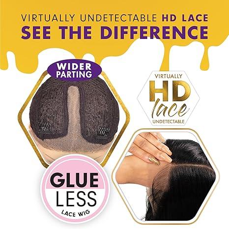 HD lace wig with wider parting, glueless design, and undetectable lace for natural look