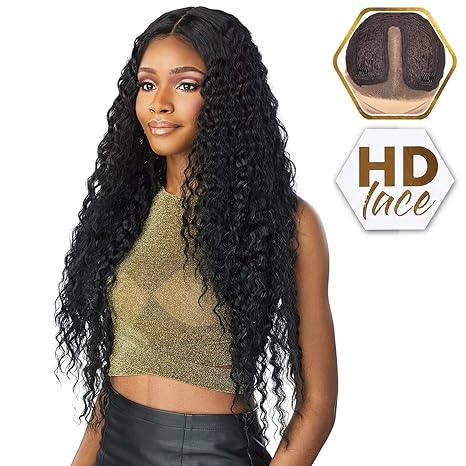 Long curly human hair wig with HD lace front, natural voluminous waves for stylish everyday wear