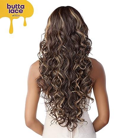 Butta Lace human hair wig with voluminous curly ombre waves, natural-looking lace front style