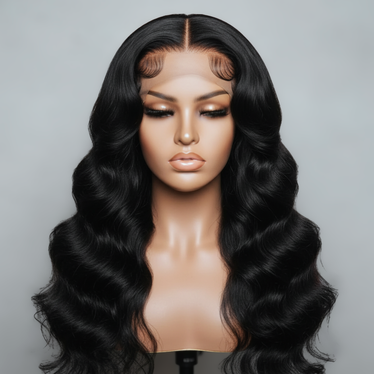 15A Natural Black 13x6 HD Lace Frontal Wig Human Hair Body Wave 180% Density 18"-40"