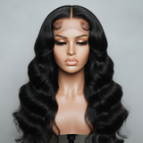 15A Natural Black 13x6 HD Lace Frontal Wig Human Hair Body Wave 180% Density 18"-40"