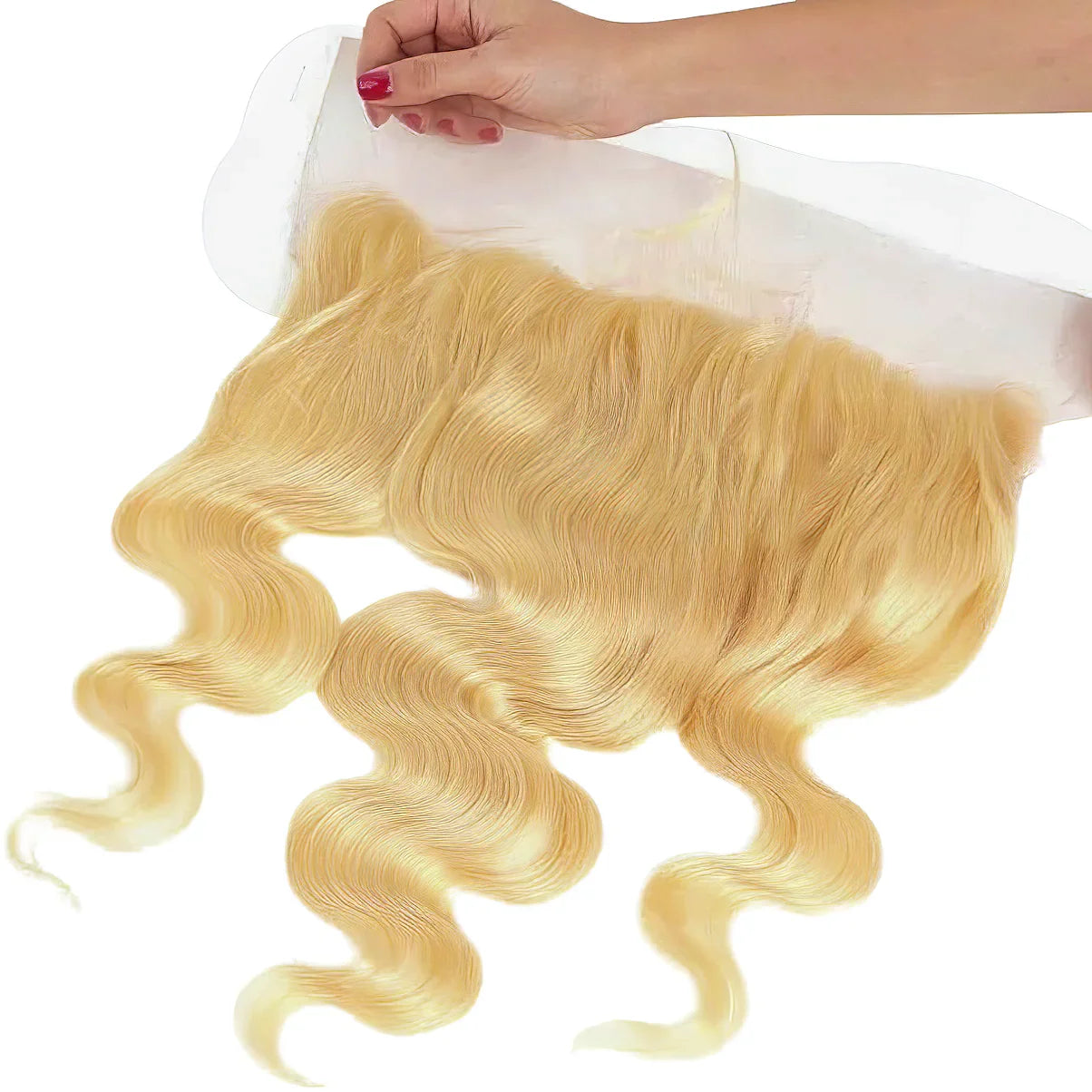 Blonde body wave human hair lace frontal with natural-looking waves and transparent base