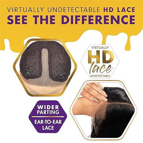Virtually undetectable HD lace wig with ear-to-ear lace and wider parting for natural styling