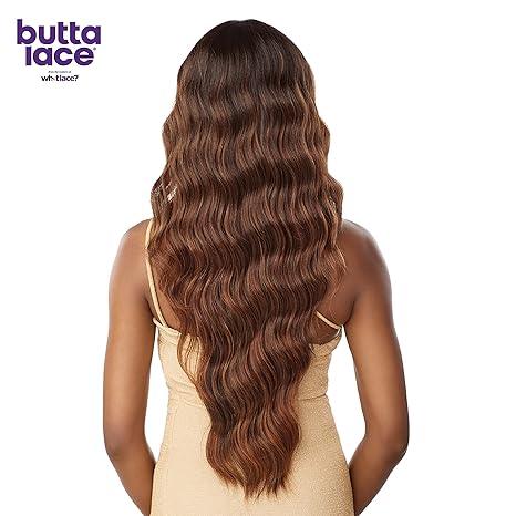 Butta Lace human hair wig with deep waves, natural ombre brown tones, seamless lace front styling