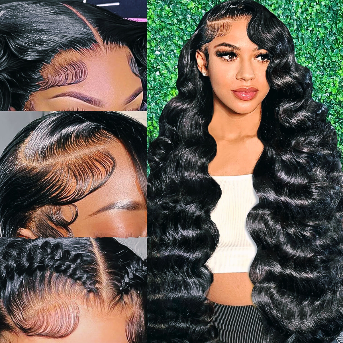 15A Natural Black 13x6 HD Lace Frontal Wig Human Hair Body Wave 180% Density 18"-40"