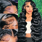 15A Natural Black 13x6 HD Lace Frontal Wig Human Hair Body Wave 180% Density 18"-40"