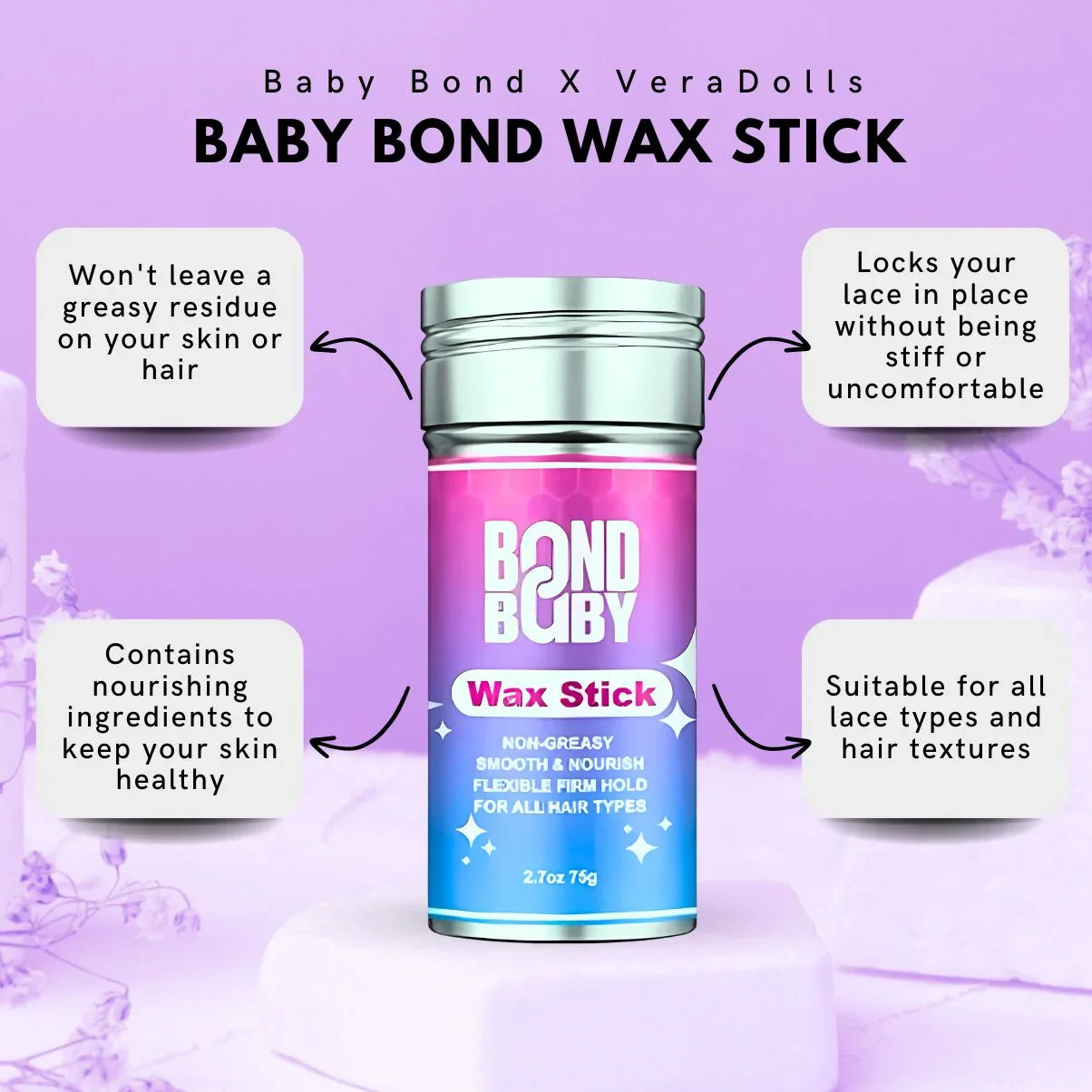 Baby Bond Wax Stick for lace wigs – non-greasy, flexible hold, nourishing formula for all hair types