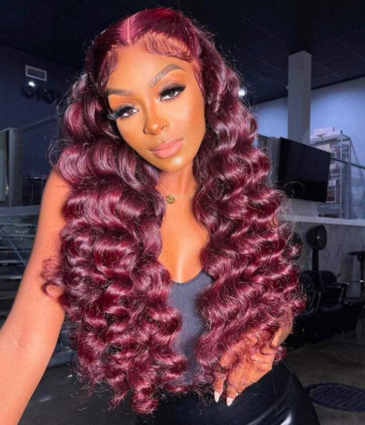 Deep Wave 15A Transparent 13x4 Full Frontal 180 Density Dark Burgundy/99J