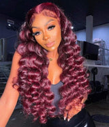 Deep Wave 15A Transparent 13x4 Full Frontal 180 Density Dark Burgundy/99J