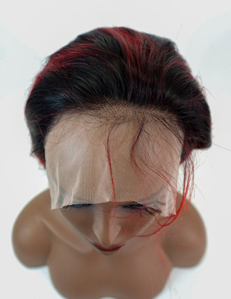 Straight 15A Transparent 13x4 Full Frontal 180 Density Black/Red