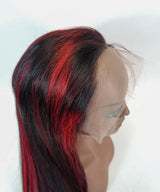Straight 15A Transparent 13x4 Full Frontal 180 Density Black/Red