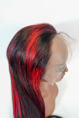 15A Black/Red Straight 13x4 HD Super Natural Hairline Lace Wig | 100% Human Hair 180% Density