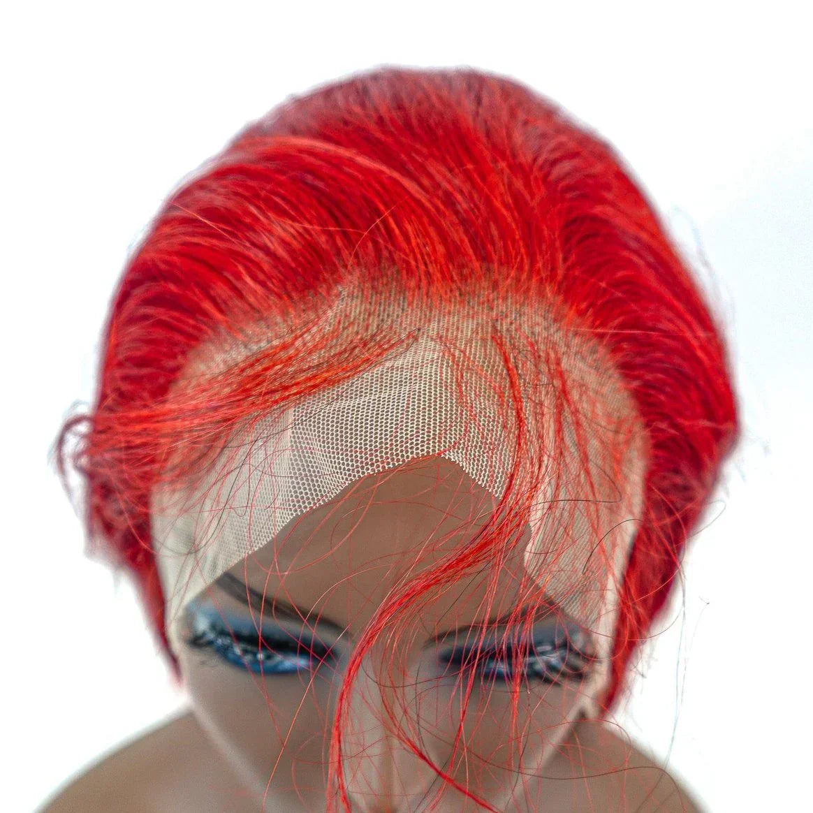 Vibrant red human hair lace front wig with natural-looking scalp and sleek styling