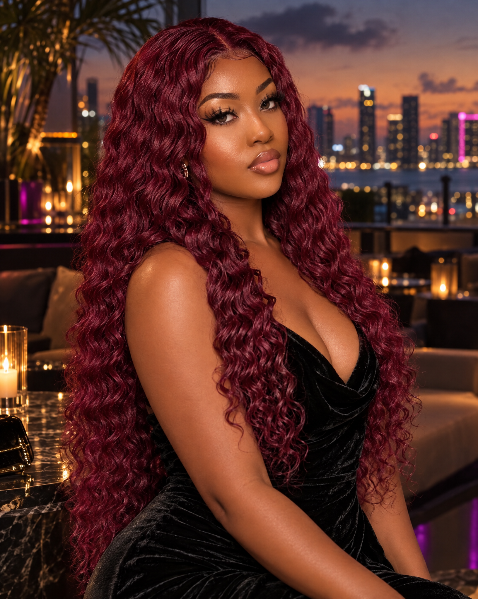 Deep Wave 15A Transparent 13x4 Full Frontal 180 Density Dark Burgundy/99J