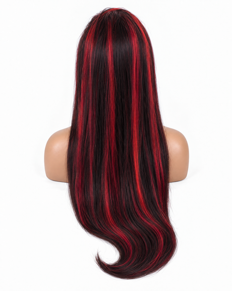 Straight 15A Transparent 13x4 Full Frontal 180 Density Black/Red