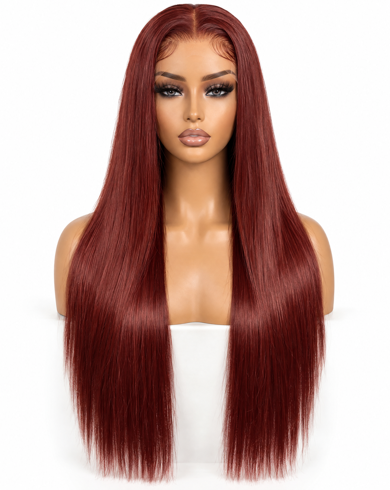 Straight 15A Transparent 13x4 Full Frontal 180 Density Dark Red Brown