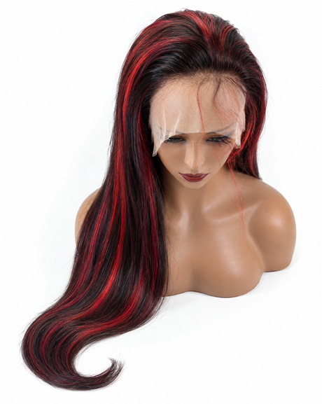 Straight 15A Transparent 13x4 Full Frontal 180 Density Black/Red