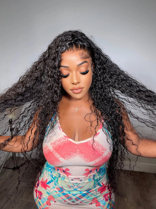 Long curly human hair wig with natural styling for everyday wear