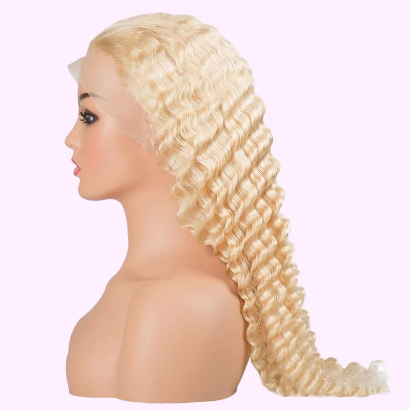 Vera Dolls 180% Density | Blonde 613 13x4 Deep Wave Frontal HD Lace Wig                                            Glueless Free Part Long Wig 100% Human Hair - Premium  from Vera Dolls - Just $139.99! Shop now at VeraDolls
