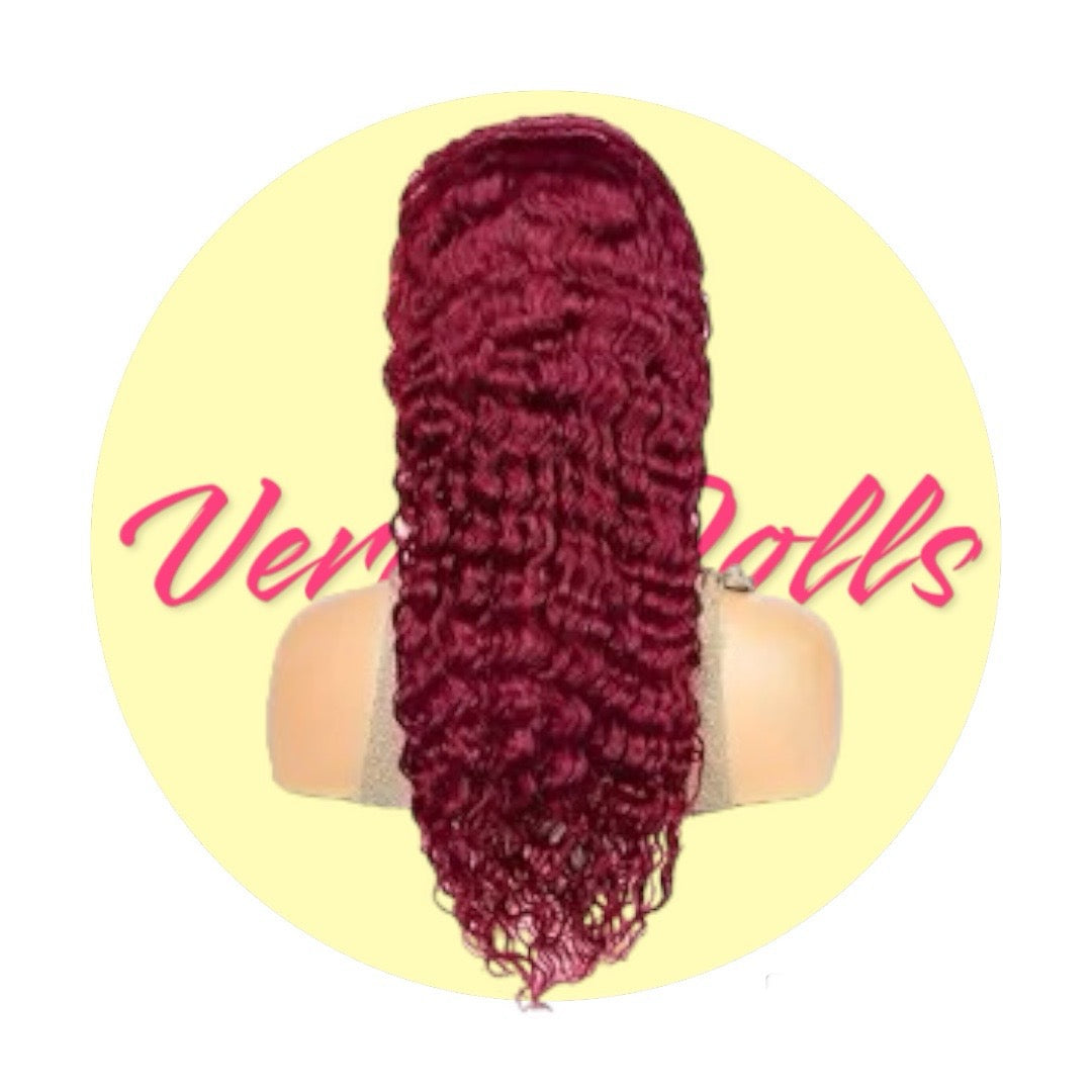 13x4 Burgundy Deep Wave Wig- Natural Human Hair - Premium  from Vera Dolls - Just $299! Shop now at VeraDolls