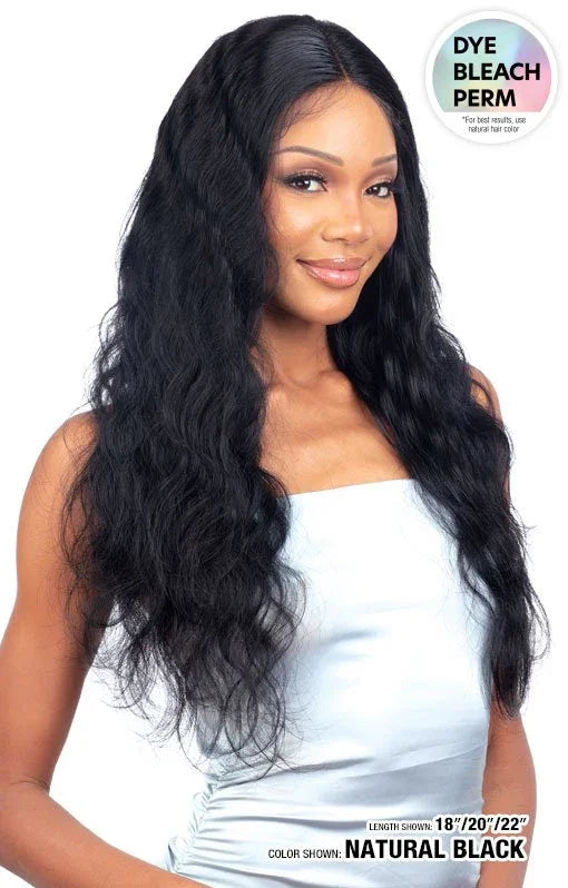 Natural black human hair wig with body waves, dye bleach perm safe, available in 18/20/22 inch lengths