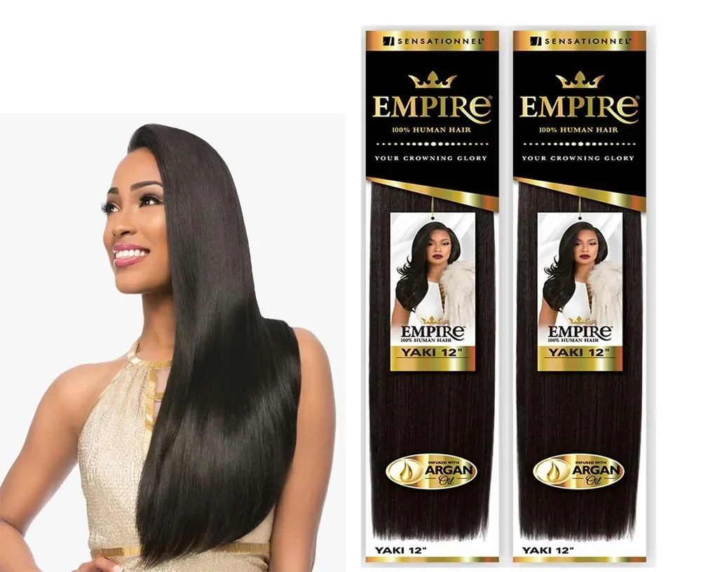 Empire Yaki 12" 100% human hair bundles with argan oil, sleek straight style for natural look