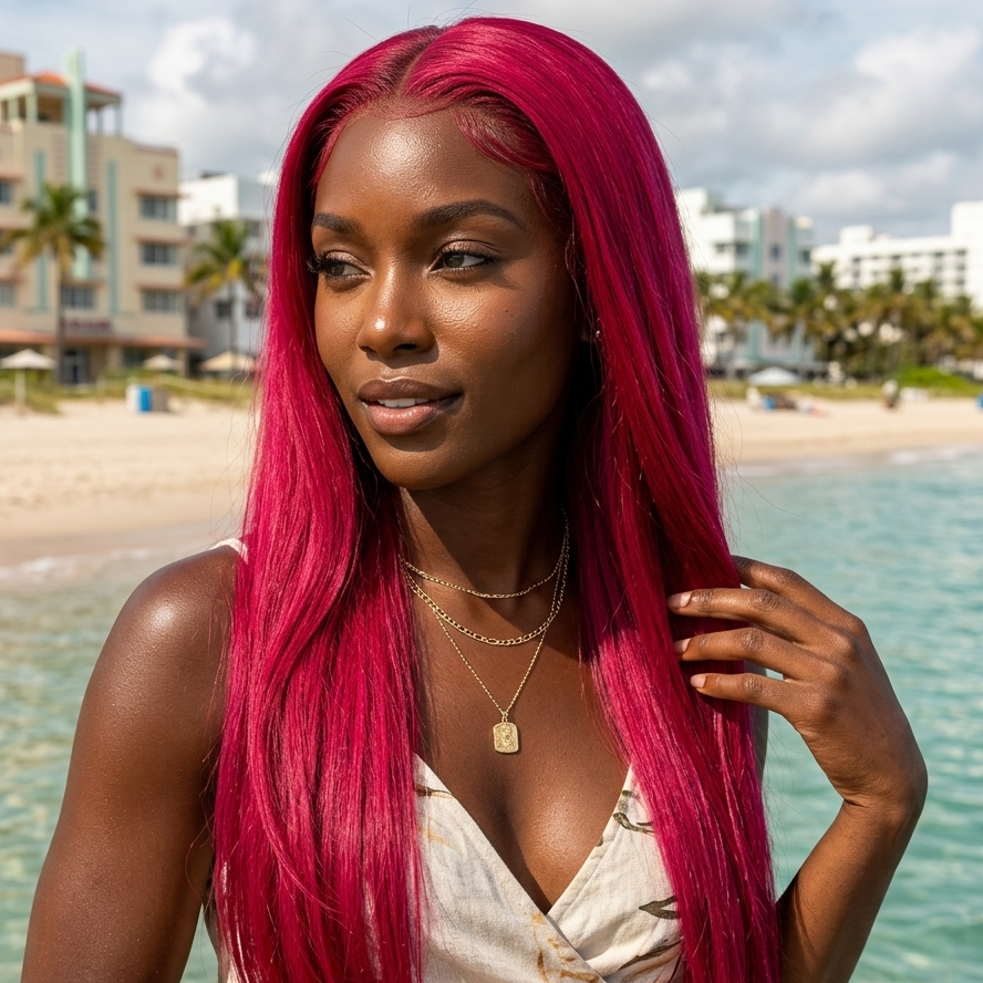 black woman wearing Straight 15A Transparent 13x4 Full Frontal 180 Density Burgundy