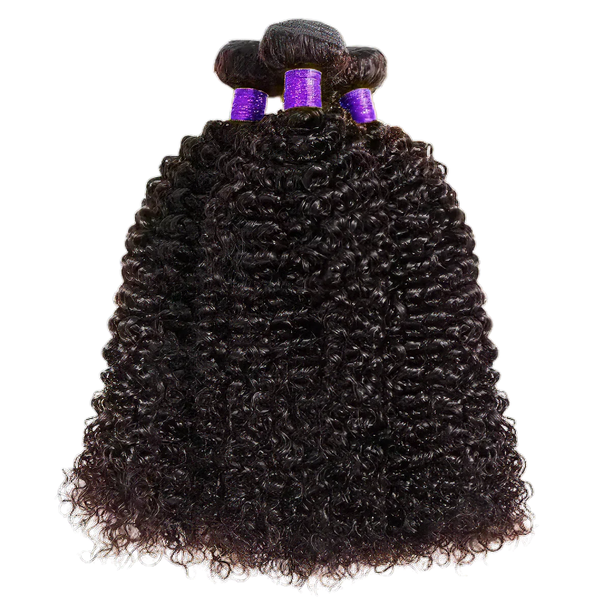 Deep curly human hair bundles with purple ties, premium texture for natural styling