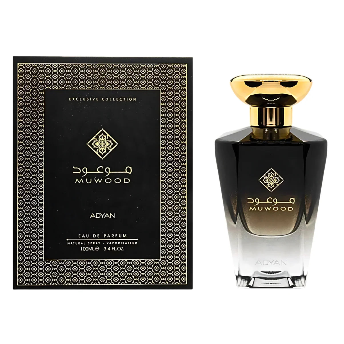 Muwood Adyan Eau de Parfum 100ml bottle with black and gold packaging, exclusive collection