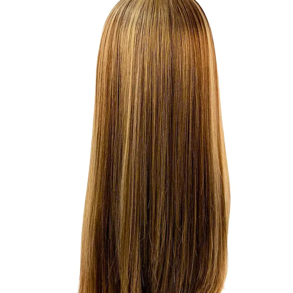 13x4 Glueless Honey Blonde Highlight Straight HD Super Natural Hairline Lace Wig | 100% Human Hair 180% Density