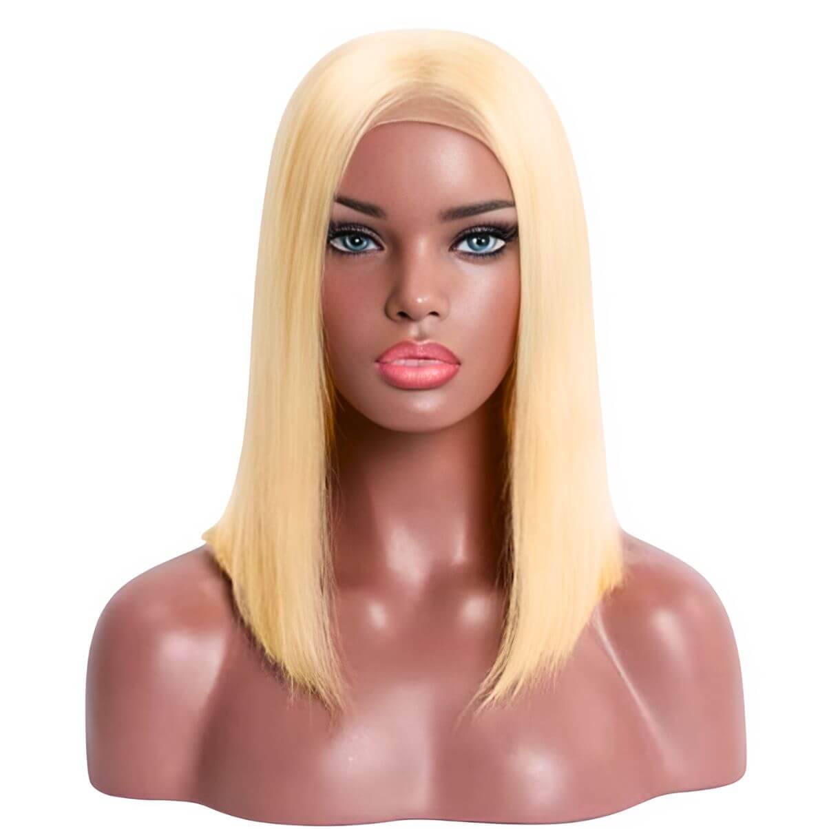 Blonde bob wig featuring 180% density and HD lace for a natural look, made from 100% human hair and designed for a flawless, glueless fit.
