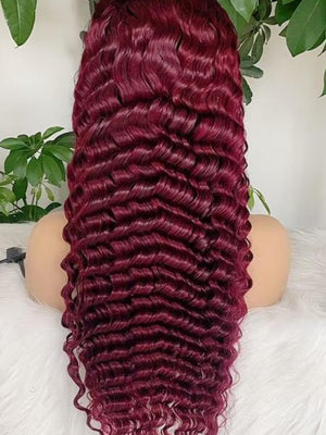 Burgundy Deep Wave Wig | 13x4 Lace Front | Natural Human Hair | Veradolls